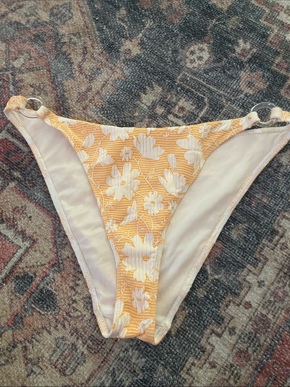 Yellow/ Orange Floral Bikini Bottoms with White Flowers